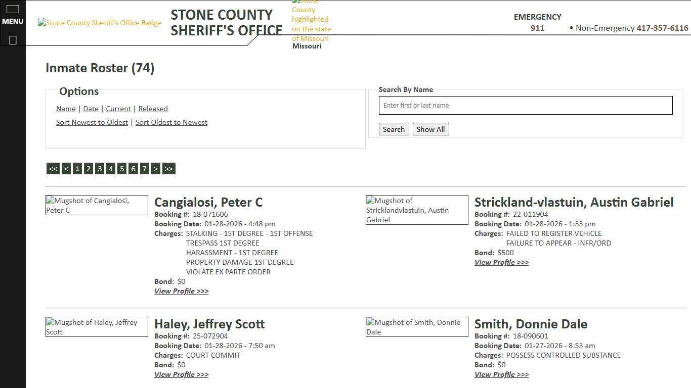 Inmate Roster - Current Inmates Booking Date Descending - Stone County Sheriff MO